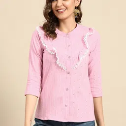 Sangria Striped Mandarin Collar Sequinned Top image 3