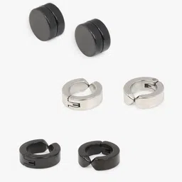 Yellow Chimes Set of 3 Black & Silver-Toned Circular Studs image 2