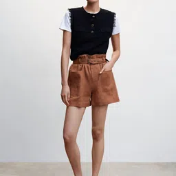MANGO Women High-Rise Linen Shorts with Belt image 4