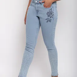 TALES & STORIES Women Blue Skinny Fit Mid-Rise Stretchable Jeans With Embroidery image 5