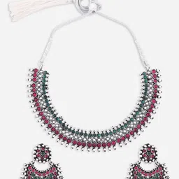 Fida Women Red Silver-Plated Oxidised Jewellery Set image 3