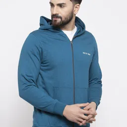 Kalt Men Teal Solid Hooded Sweatshirt image 5