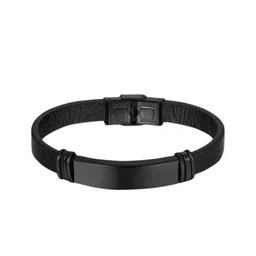 Yellow Chimes Men Black Leather Wraparound Bracelet image 3