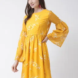 KASSUALLY Women Yellow Printed Fit and Flare Dress image 5