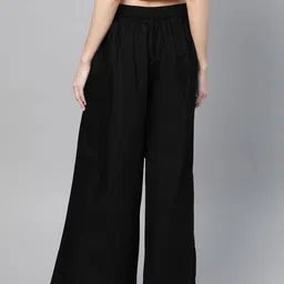 W Women Black Solid Flared Palazzos image 3