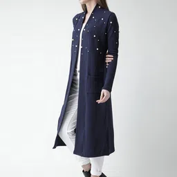 KASSUALLY Women Blue Embellished Open Front Shrug image 4