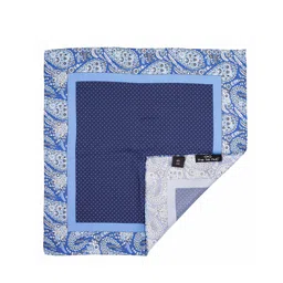 The Tie Hub Men Blue & White Printed Pure Silk Pocket Square image 2