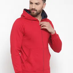 Kalt Men Red Solid Hooded Sweatshirt image 5