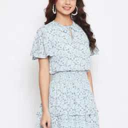 Imfashini Women Blue Printed Fit and Flare Dress image 3