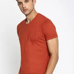 Basics Men Orange Solid Round Neck T-shirt image 2