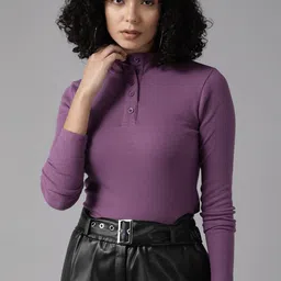 The Roadster Lifestyle Co. High Neck Fitted Ribbed Top-image-27