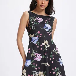 glitchez Floral Midnight Printed Panelled A-Line Mini Dress image 2