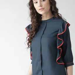 Style Quotient by noi Women Navy Blue Solid Top image 3