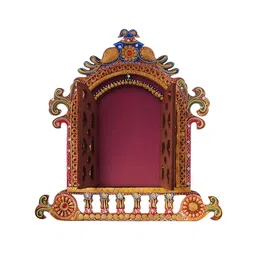 eCraftIndia Yellow & Red Papier-Mache Wooden Jharokha Wall Hanging image 3