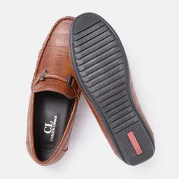 Carlton London Men Tan Brown Croc Textured Horsebit Loafers image 3