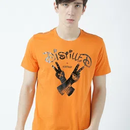 Huetrap Men Orange Printed Round Neck T-shirt image 3