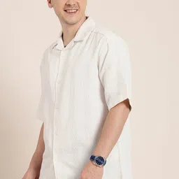 HERE&NOW Vertical Stripes Self Design Relaxed Fit Knitted Casual Shirt image 2