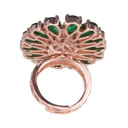 Saraf RS Jewellery Rose Gold-Plated Green & White AD-Studded Handcrafted Adjustable Finger Ring image 4