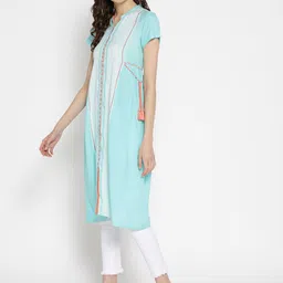 AURELIA Women Blue Striped A-Line Kurta image 4