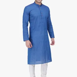 RAJUBHAI HARGOVINDAS Men Blue & Off-White Solid Kurta with Pyjamas image 2