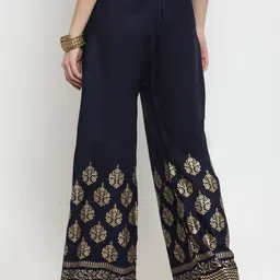 clora creation Clora Creations Navy Blue & Gold-Toned Printed Rayon Palazzo image 5