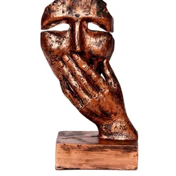 eCraftIndia Copper-Toned Handcrafted Rustic Look Human Face With Hands On Mouth Showpiece image 3