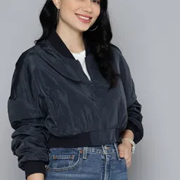 Mast & Harbour Women Crop Bomber Jacket image 3