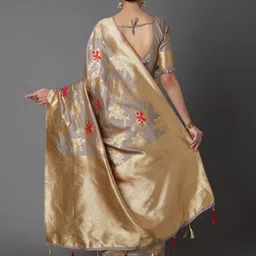 Mitera Grey & Gold-Coloured Silk Blend Woven Design Kanjeevaram Saree image 2