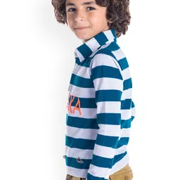 Cherry Crumble Boys White & Blue Striped Polo Collar T-shirt image 2