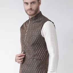 DEYANN Men Black Woven Design Nehru Jacket image 5