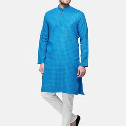 SHIWAM ETHNIX Men Blue Printed Kurta with Pyjamas image 4
