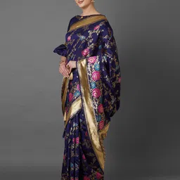 Mitera Navy Blue Silk Blend Woven Design Kanjeevaram Saree image 3