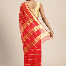 Leeza Store Red Checked Zari Kota Saree image 3