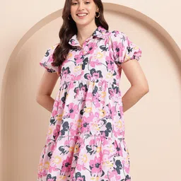Mast & Harbour Floral Print Puff Sleeve Tiered A-Line Dress image 5