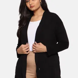 The Pink Moon Women Black Solid Front-Open Shrug image 4