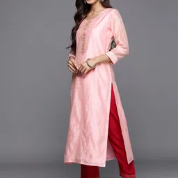 Libas Floral Embroidered Pastels Chanderi Silk Kurta image 5