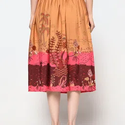 BLANC9 Women Brown & Pink Printed Flared Midi Skirt image 3