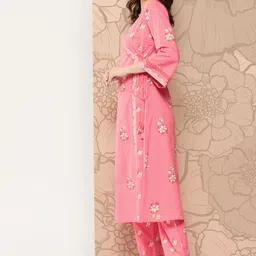 KALINI Women Floral Printed Angrakha Pure Cotton Kurta with Palazzos & With Dupatta image 5