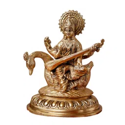 The Advitya Goddess Saraswati Sitting On Hans Brass Religious Idol image 3