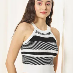 BAESD Self Design Round Neck Sleeveless Fitted Crop Top image 5