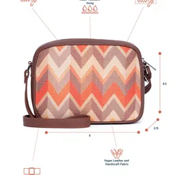 ZOUK Orange & Beige Chevron Woven Design Handcrafted Vegan Leather Sustainable Sling Bag image 5