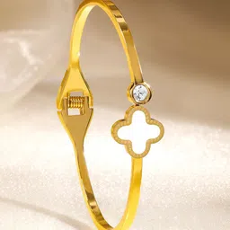Rubans 18K Gold-Plated White Enamel Clover Stainless Steel TarnishFree Waterproof Bracelet image 2