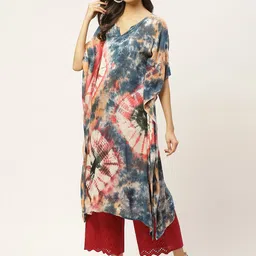 Maaesa Women Multicoloured Hand Dyed Asymmetric Kaftan Kurta image 5