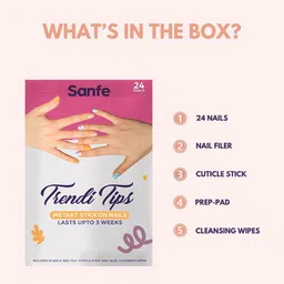 Sanfe Set Of 24 Trendi Tips Instant Stick On Nails Kit - French Almond image 4