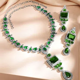 Rubans Rhodium-Plated Emerald Green & White Cubic Zirconia Studded Luxe Jewellery Set image 5