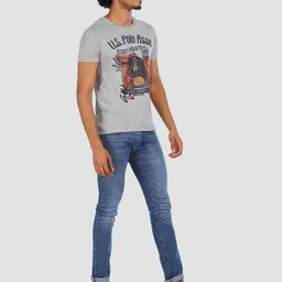 U.S. Polo Assn. Denim Co. Men Grey Printed Slim Fit Round Neck T-shirt image 5