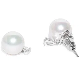 Carlton London Silver-Toned & Off-White Rhodium-Plated Spherical Studs image 2