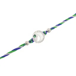 Voylla Graceful Silver Mor Pankh Designer Stone Studded Thread Rakhi image 2