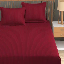 Homefab India Maroon & Pink Striped 180 TC 2 Queen Bedsheet with 4 Pillow Covers image 2