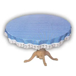 Dakshya Industries Blue & White Checked 4-Seater Waterproof Table Cover With Embroidered image 5